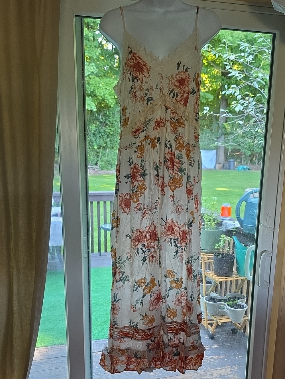 POL Cream Floral Spaghetti-Strap Maxi Dress